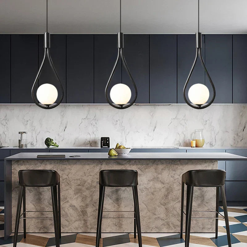 DecorBites™ Black Metal Ring Pendant Lights Glass Ball LED Lighting Fixture