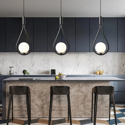 DecorBites™ Black Metal Ring Pendant Lights Glass Ball LED Lighting Fixture