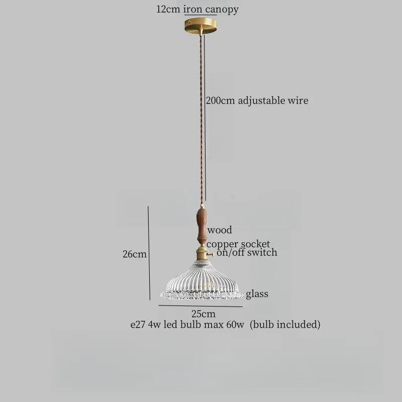 DecorBites™ Copper Wood Glass LED Pendant Lamp - French Minimalist Design for Home Decor