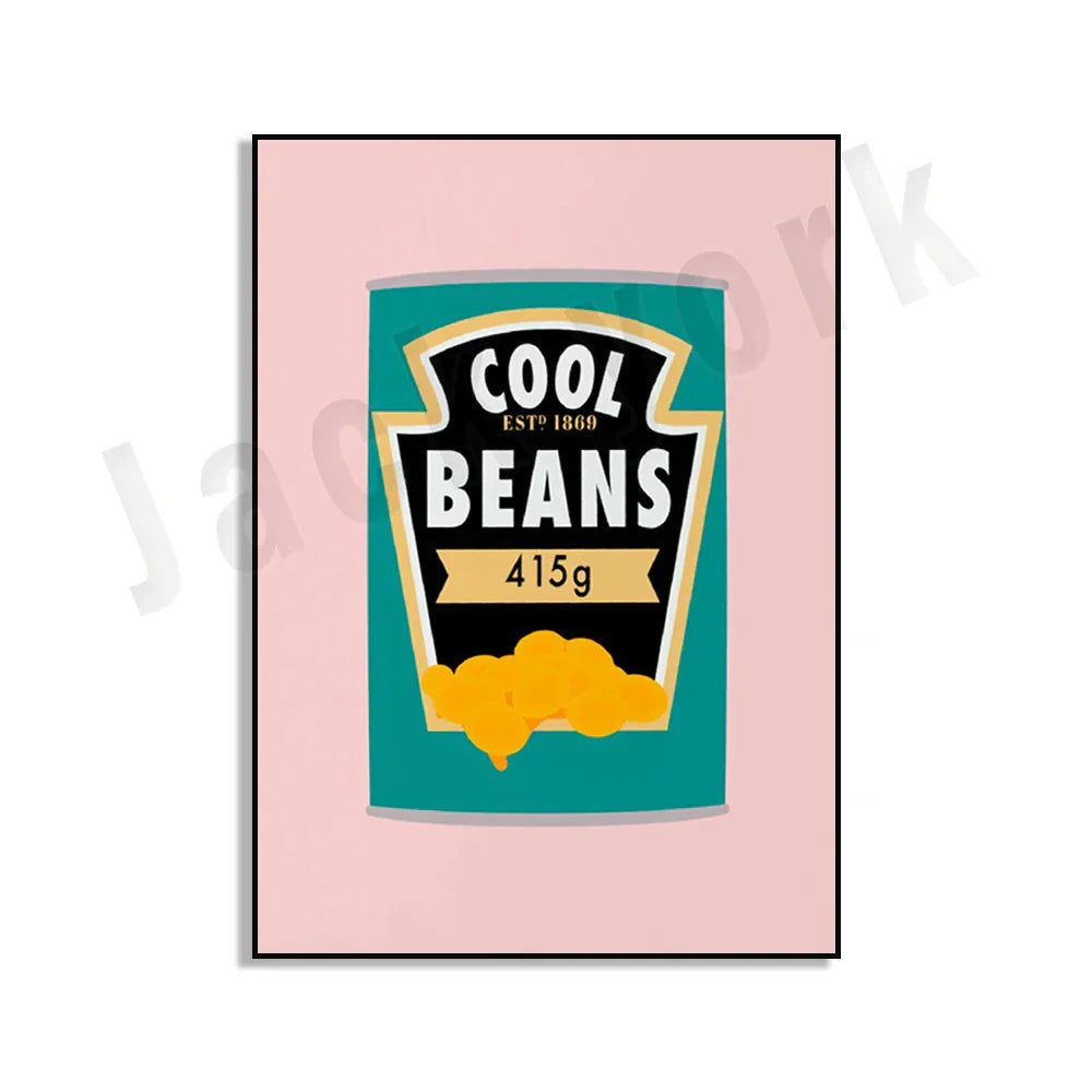 DecorBites™ Blue Cool Beans Pesto Pasta Food Art Poster Soy Pun