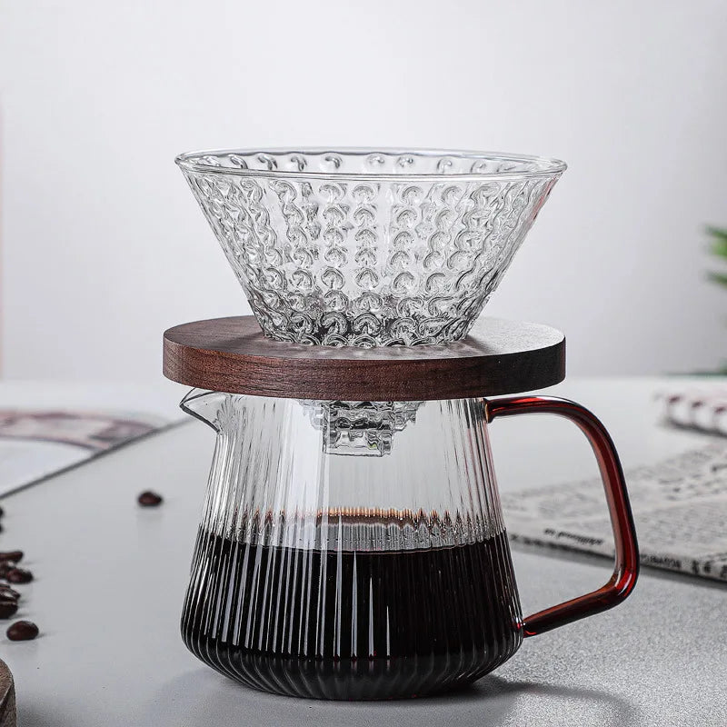 DecorBites™ Glass Coffee Pot with V-Shaped Spout and Vertical Stripes, 350ml/500ml