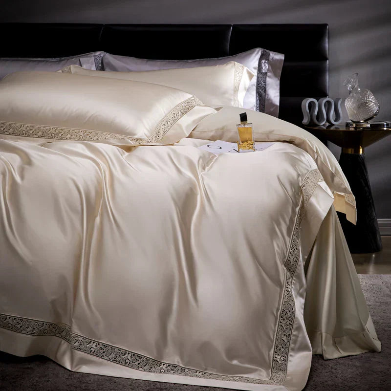 DecorBites™ Damask Lyocell Cotton Bedding Set with Soft Silky Finish