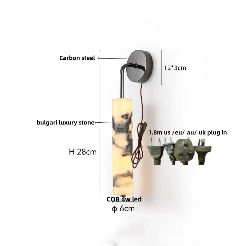 DecorBites™ Carbon Steel LED Wall Lamp with Pull Chain Switch & Marble Stone Fixtures