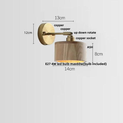 DecorBites™ Ash Wood LED Wall Lights Living Room Porch Stair Nordic Modern Up Down Rotate Pull Chain Switch Bedside Lamp