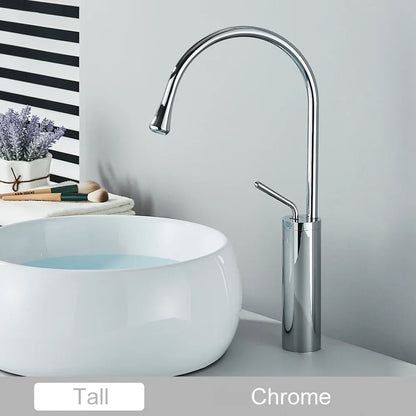 DecorBites™ Gold Tall Basin Faucet, 360 Swivel Waterfall Mixer for Bathroom Washbasin