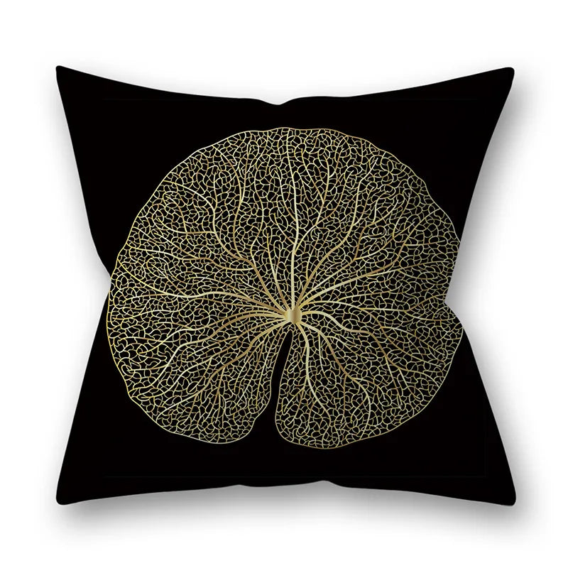 45x45cm Golden Leaves Pillow Cases by DecorBites™ - Nordic Ins Black Sofa Decor