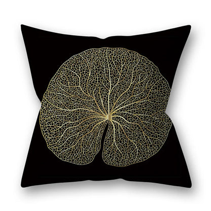 45x45cm Golden Leaves Pillow Cases by DecorBites™ - Nordic Ins Black Sofa Decor
