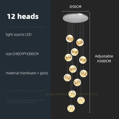 DecorBites™ Glass Ball Spiral Chandelier for Modern Staircase & Dining Table LED Ceiling Light