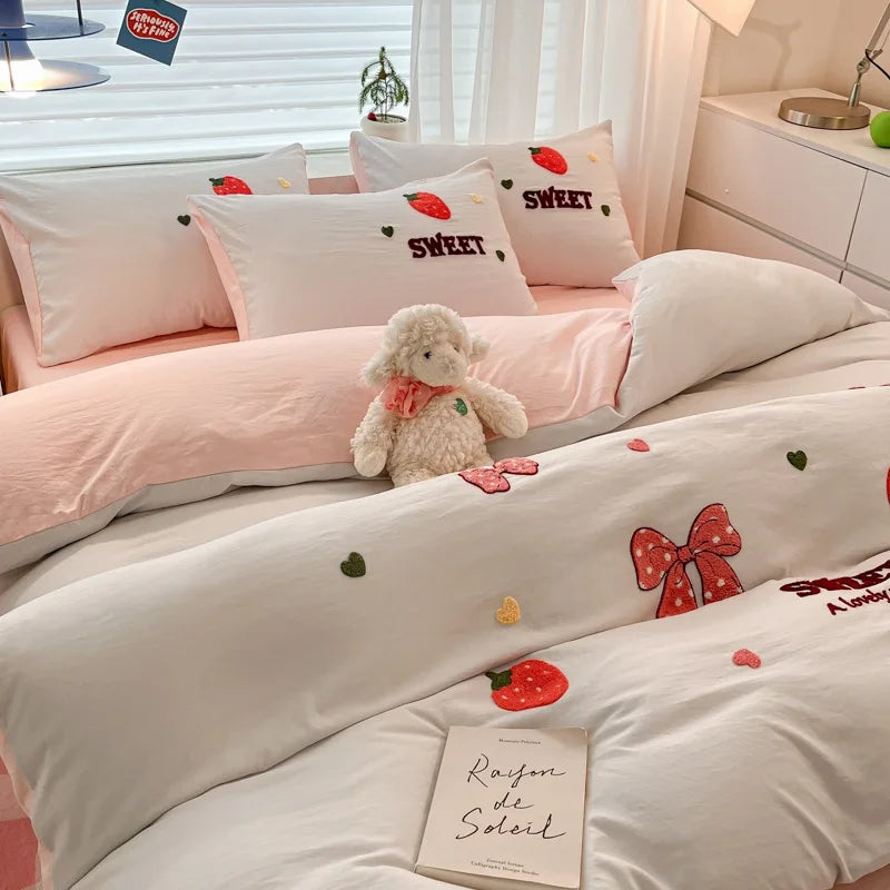 DecorBites™ Cartoon Pattern Embroidered Bedding Sets: Cozy, Soft, and Breathable for Kids and Adults