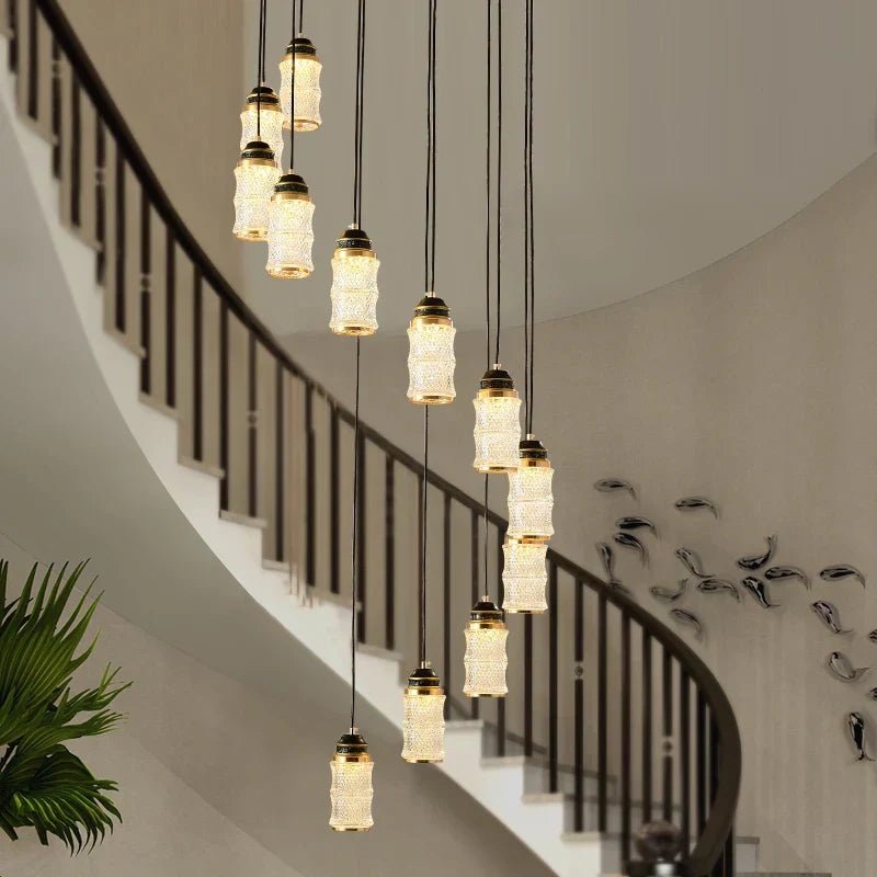 DecorBites™ Chinese Style Spiral Staircase Chandelier for Villa & Restaurant, LED Lamps