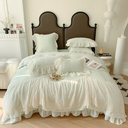 DecorBites™ French Princess Wedding Bedding Set, Cozy Queen King Size Duvet Cover, Bed Sheet
