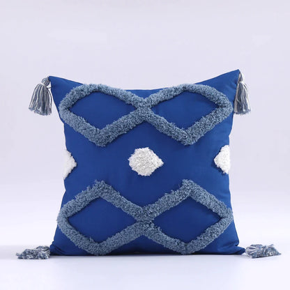 DecorBites™ Boho Tufted Tassel Cushion Cover 45x45cm - Blue Pink Cotton Throw Pillow Cover