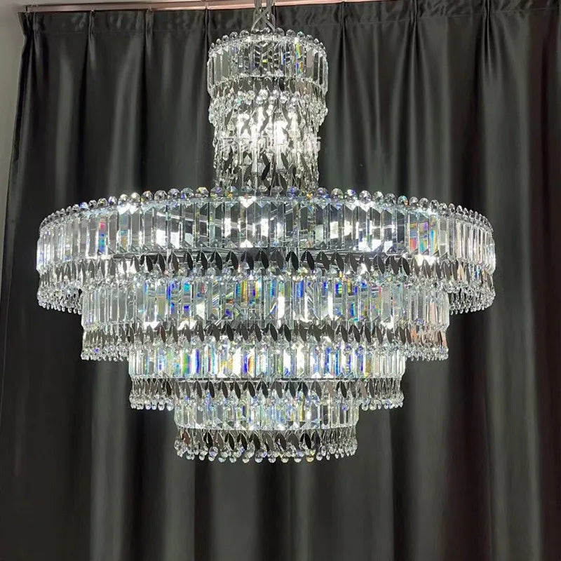™ Large Crystal Chandelier Chrome Hanging Lamp for Dining Room Decor