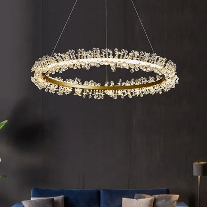 DecorBites™ Crystal Gold Ring LED Chandelier for Home Decoration Luxurious Living Room Dining Bedroom