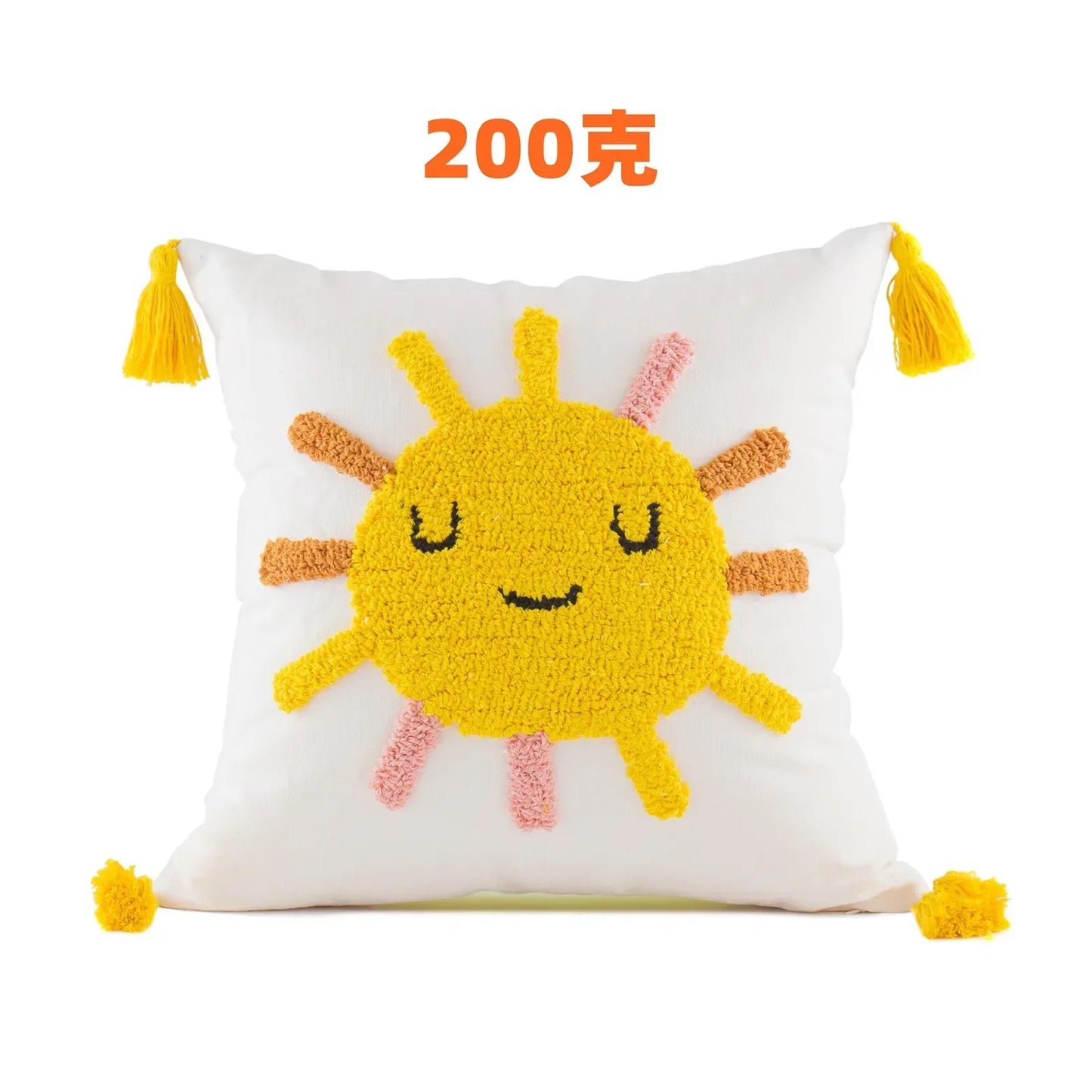 DecorBites™ Boho Yellow Rainbow Star Moon Tassel Cushion Cover 45x45cm