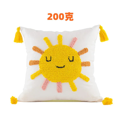 DecorBites™ Boho Yellow Rainbow Star Moon Tassel Cushion Cover 45x45cm