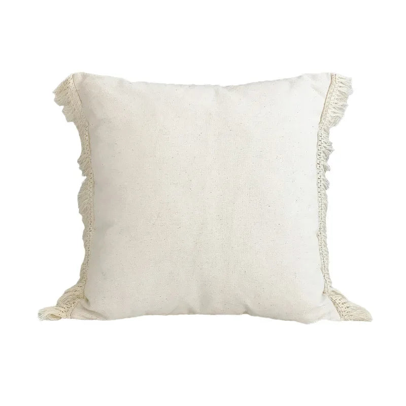 DecorBites™ Boho Linen Cotton Pillow Cover with Tassels - Beige Square/Rectangular 45x45cm/30x50cm