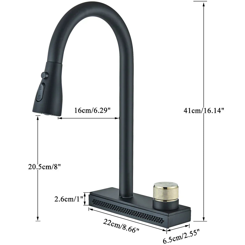 DecorBites™ Black Rainwater Kitchen Faucet Flexible Pull Out 3 Way Nozzle Mixer Tap