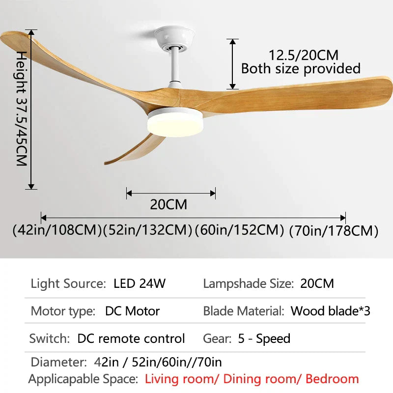 DecorBites™ 70" Black Retro Fan Light with Solid Wood Blade, LED, DC Remote Control