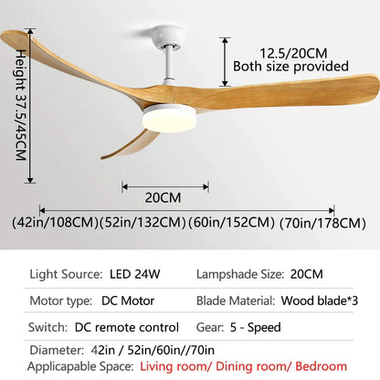 DecorBites™ 70" Black Retro Fan Light with Solid Wood Blade, LED, DC Remote Control