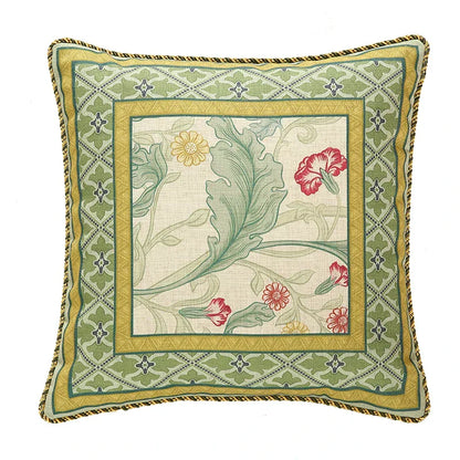 DecorBites™ French Linen Flax Lumbar Pillow Cover Flower Birds Print, Fairy Green