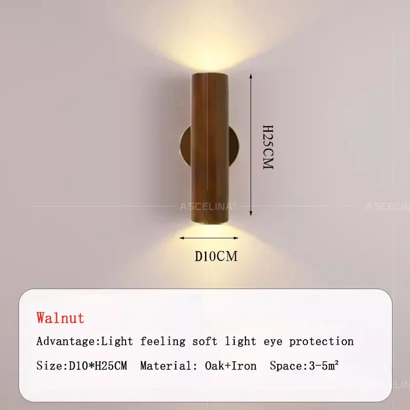 DecorBites™ LED Wood Wall Lamp: Nordic Style Walnut Sconce for Bedroom, Study, and Living Room