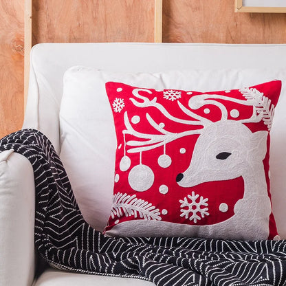 DecorBites™ Christmas Snowflake Elk Embroidered Pillowcases - Festive Decorative Cushion Cover