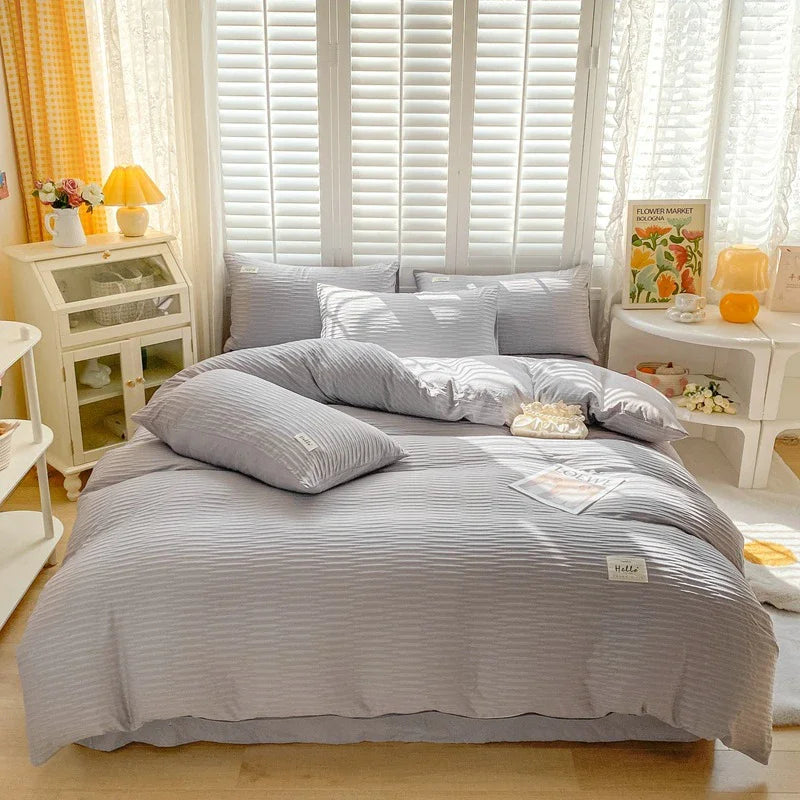 DecorBites™ Bubble Yarn Fabric Full Bedding Set with Duvet Cover, Sheet, Quilt, Pillowcase