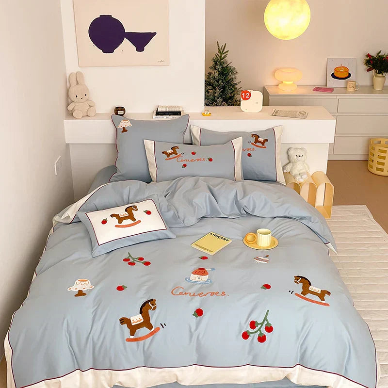 DecorBites™ Lucky Trojan Cotton Embroidered Bedding Set: High-end Skin-Friendly Duvet Cover Set