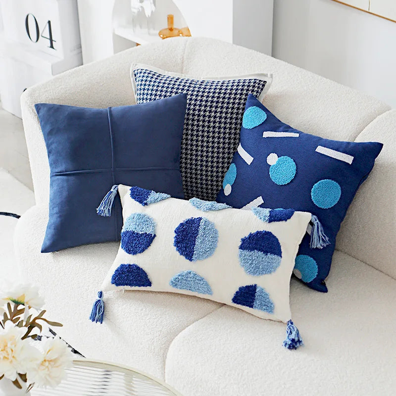 ™ Luxe Blue Tufted Pillowcase Embroidered Decor for Home Sofa 45x45cm 30x50cm