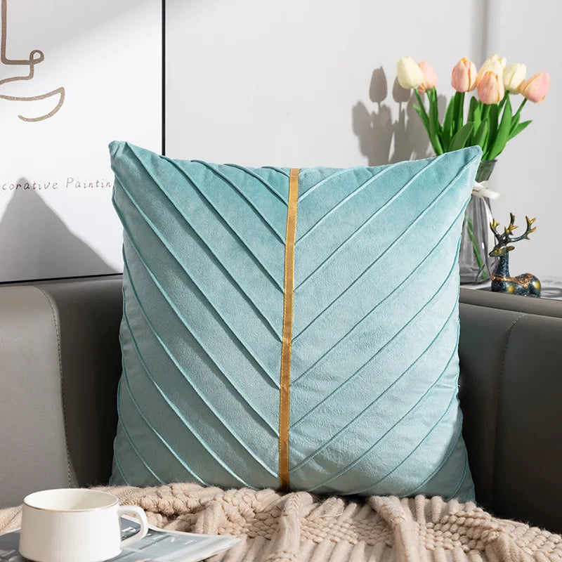 DecorBites™ Golden Velvet Patchwork Cushion Cover for Sofa Decor