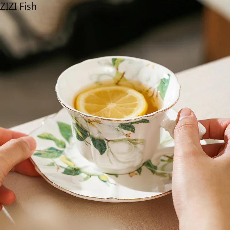 DecorBites™ Camellia Porcelain Cup & Saucer Set - Elegant Tableware Coffee Mug for Afternoon Tea
