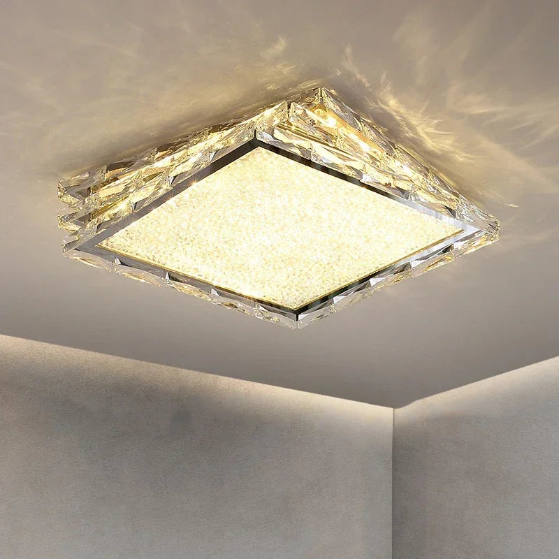 DecorBites™ Crystal Ceiling Lamp: Modern Gold Light Luxury LED Square Chrome Indoor Lighting