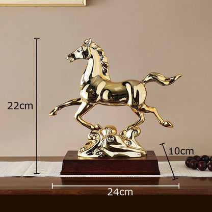 DecorBites™ Golden Horse Mascot Resin Statue Artwork for Aesthetic Room Decor