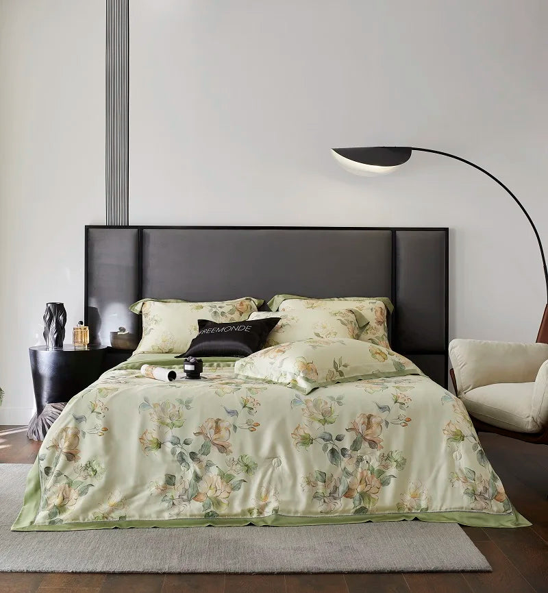 DecorBites™ Eucalyptus Fiber Flowers Summer Quilt Set: Silky, Cool Comfort for Bedtime Bliss
