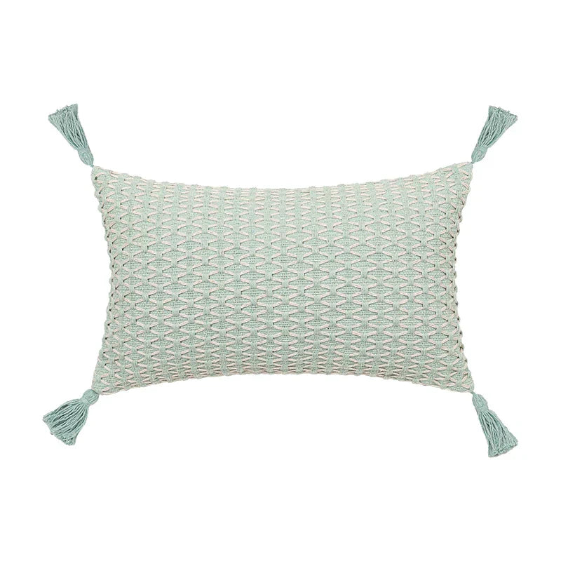 DecorBites™ Linen Embroidery Leaves Cushion Cover 45x45cm Beige Green Aesthetic Throw Pillow