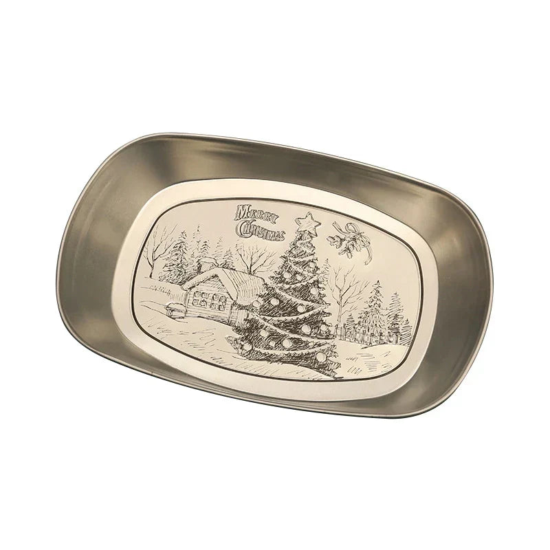 DecorBites™ Christmas Fruit Tray Santa Claus Snowman Print Decorative Plate