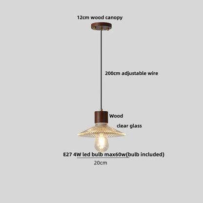 DecorBites™ Clear Glass LED Pendant Light Fixture Wood Hanging Lamp