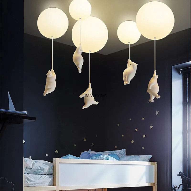 DecorBites™ Bear LED Ceiling Chandelier: Cute PVC Ball Lampshade for Children's Room Decor