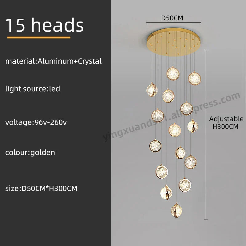 DecorBites™ Crystal Ball LED Rotating Stair Chandelier - Nordic Luxury Loft Bubble Design