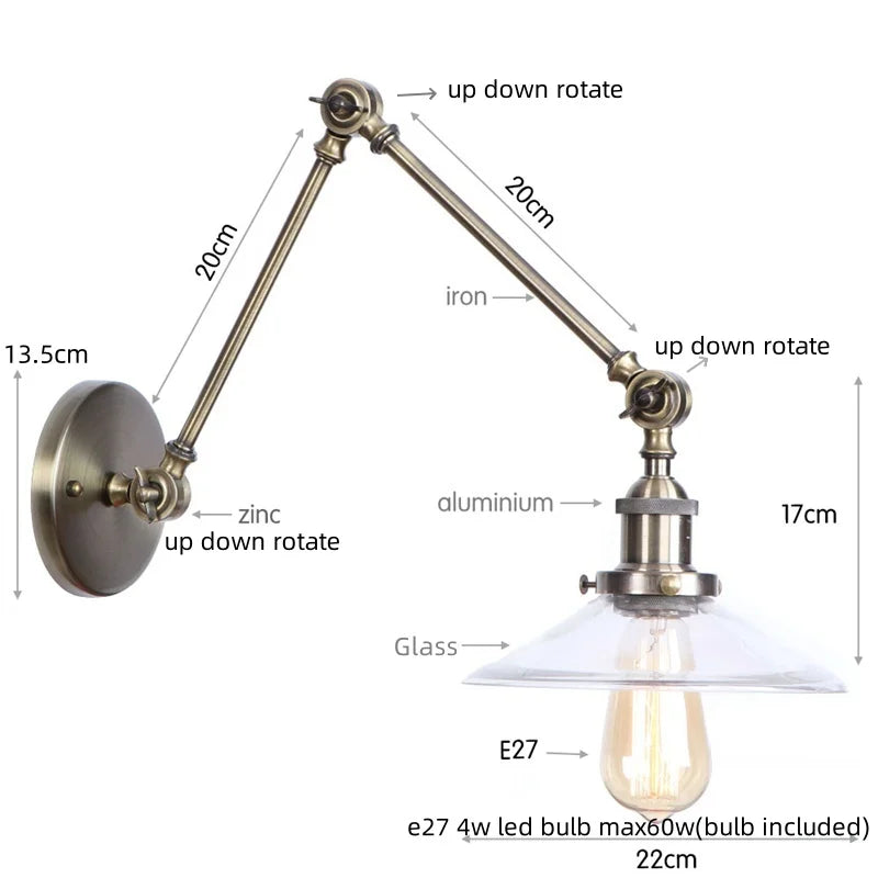DecorBites™ LED Glass Swing Arm Wall Lamps for Bedroom, Bathroom, and Stairway