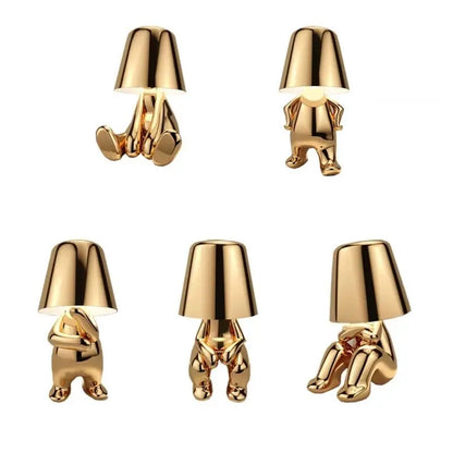 DecorBites™ LED Golden Boy Table Lamp | Rechargeable Resin Night Light for Bedroom Decor