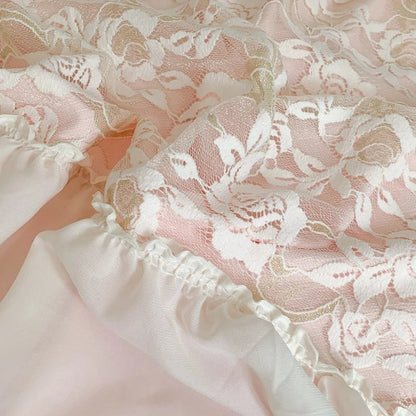 DecorBites™ Pink French Princess Bedding Set, Queen Size, Soft & Cozy with Lace Ruffles