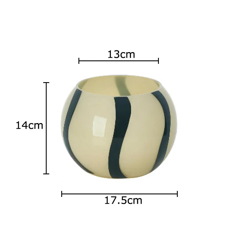 DecorBites™ Black Stripes Glass Vase Desk Decoration Artificial Flowers Pots Aesthetic Room Decor