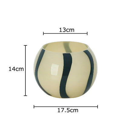 DecorBites™ Black Stripes Glass Vase Desk Decoration Artificial Flowers Pots Aesthetic Room Decor