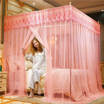 DecorBites™ Lace Pleated Queen Bed Net Canopy with Stainless Steel Bracket