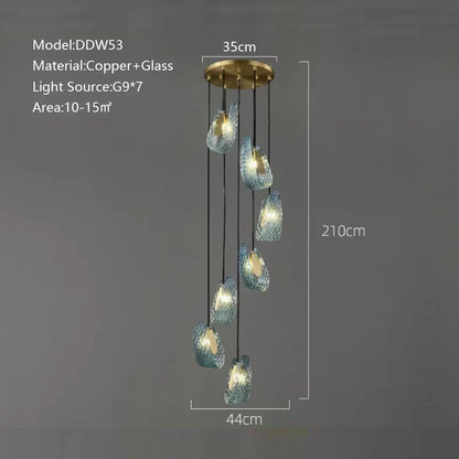 DecorBites™ LED Art Deco Blue Peacock Leaf Copper Ceiling Chandelier for Living Room