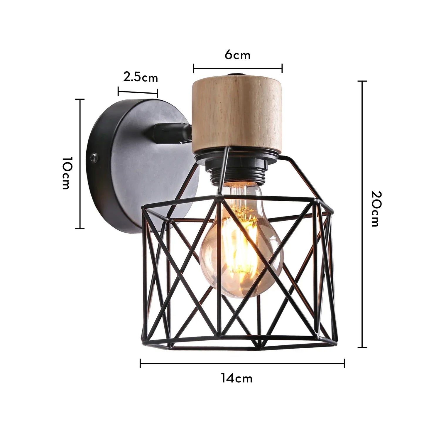 DecorBites™ Black Wooden Wall Light Modern E27 LED Sconce Living Room Decor