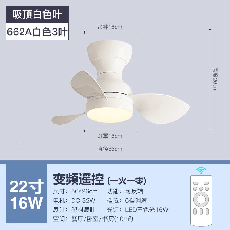 DecorBites™ Low Floor DC Motor Ceiling Fan with Remote Control, 32W, Modern Black White, 220V 110V