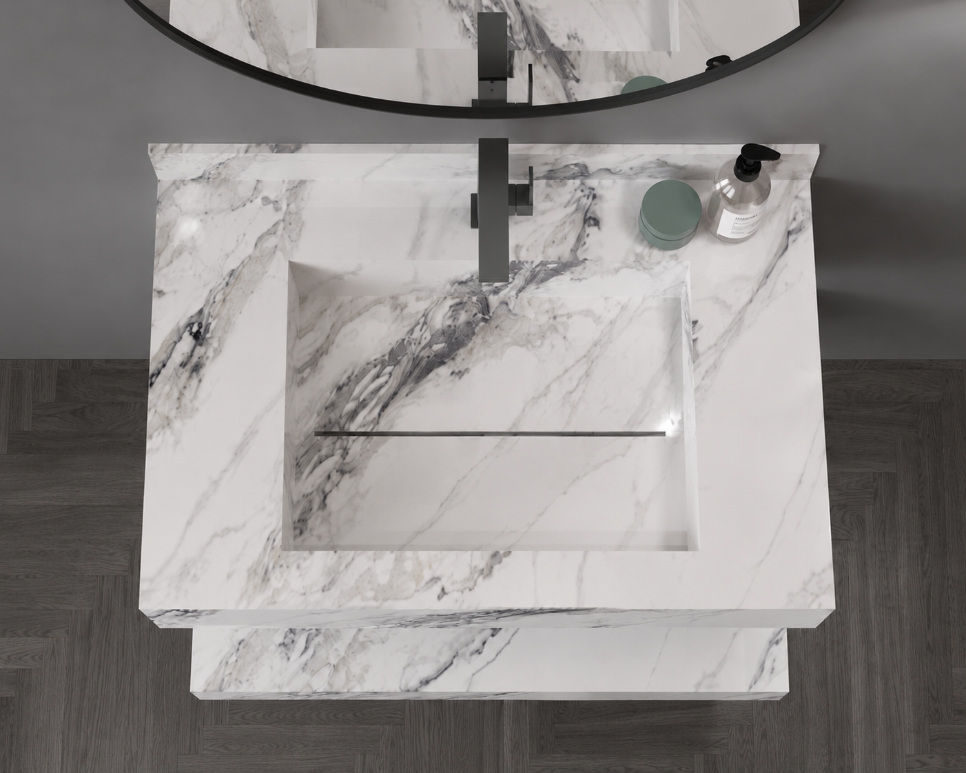 Antique Statuarioo Luxury Marble-Look Wall-Mount Bathroom Sink, Floating Basin & Coordinated Shelf Set – NACS Collection